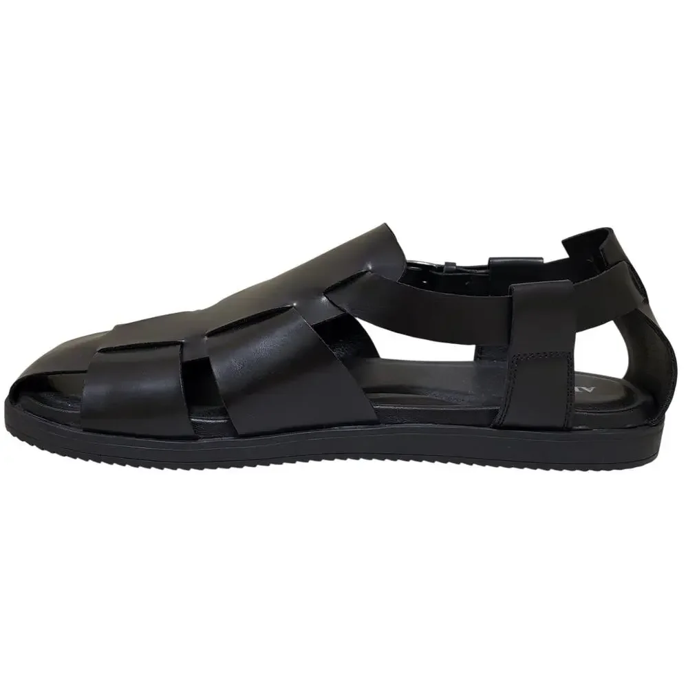 Alfani Men Ethann Flat Gladiator Sandals Size US 13M Black Faux Leather